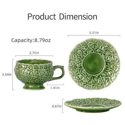 KAMMAK Tea Cups and Saucers Set of 2, 8.5 oz Porcelain Coffee Cups, 561N | Stackable Espresso Mugs, Ceramic Demitasse for Coffee, Cappuccino, Latte, Americano, Tea - size: 7KPSP561N