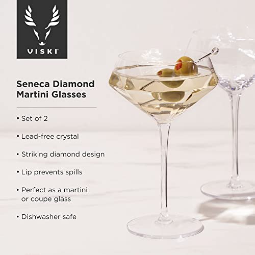 Viski Seneca Diamond Faceted Stemmed Coupe Glasses, Fancy Crystal Martini Glasses, Modern Glassware Perfect for Espresso Martini, Manhattan, Champagne Cocktails, Home Bar Accessories, 11 oz Set of 2 - size: 11 Ounces, style: Diamond Faceted Glasses (Set o