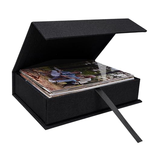 4x6 Photo Storage Box, Premium Linen Memory Box for Photos, Pictures, Certificates, Scrapbooking Supplies & Jewelry - Portable, Stackable Organizer for Home, Crafters & Collectors - color: Black, size: 4X6