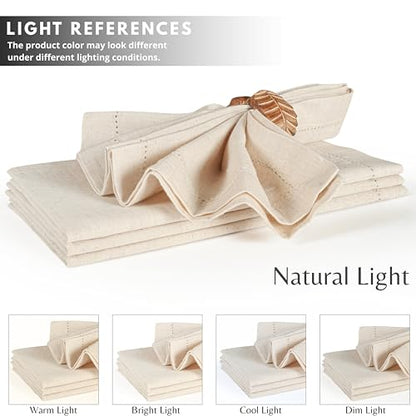 Ramanta Home Natural Cloth Dinner Napkin Set of 12-20x20 Inch, Premium Cotton Linen Flax Hemstitched Napkins, Soft Durable Washable for Everyday Use Thanksgiving Christmas Parties Halloween - color: Natural - Hemstitch, size: 20" x 20" (Set of 12)