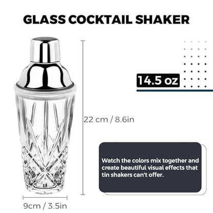 Cocktail Shaker, 14.5 Oz Glass Martini Shaker with Strainer for Bars, Whiskey, Cocktails, Silver - color: Silver