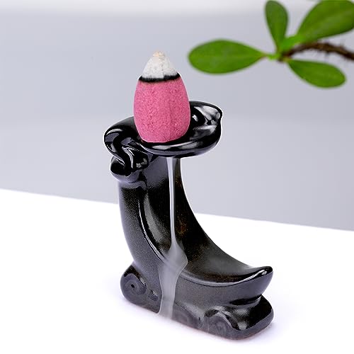Moon Backflow Incense Holder Waterfall Incense Burner Mini Ceramic Incense Cone Holder Aromatherapy Home Decor for Meditation Yoga Office - color: Moon Mini Incense Burner