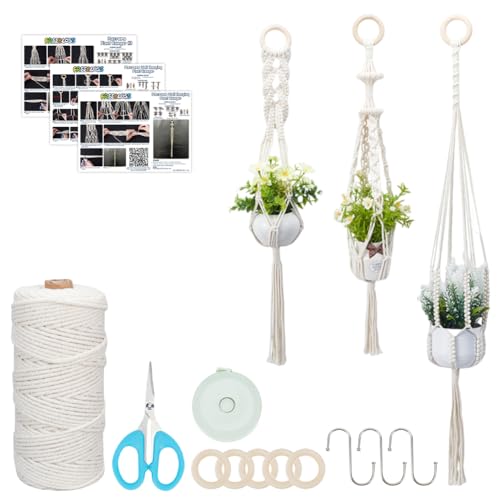FREEBLOSS 3 Sets Macrame Plant Hanger Kit Macrame Wall Hanging Kit Macrame Plant Hangers Indoor Hanging Planter Basket Macrame Kit for Beginners with Video Tutorial