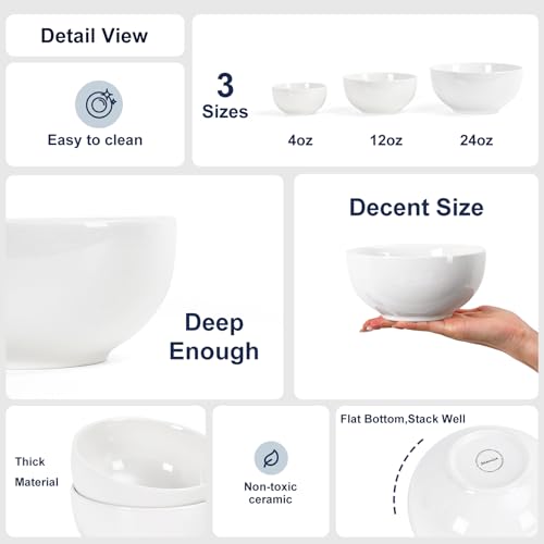 Selamica Ceramic Cereal Bowls set of 6, 24 oz Soup Bowls for Salad, Oatmeal, Microwave Dishwasher Safe, White - color: White, size: 24 Oz