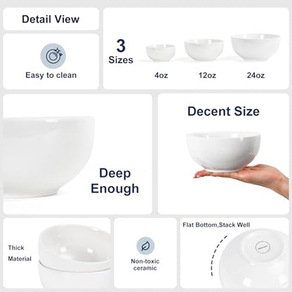 Selamica Ceramic Cereal Bowls set of 6, 24 oz Soup Bowls for Salad, Oatmeal, Microwave Dishwasher Safe, White - color: White, size: 24 Oz