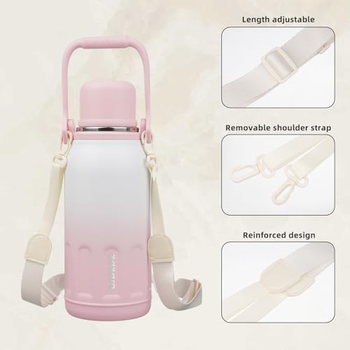 BJPKPK Stainless Steel Insulated Bottle with Handle & Strap, 40oz | Leak-proof vacuum insulation keeps drinks cold/hot for hours. BPA-free, dishwasher safe. Includes handle & strap. Pink Pearl. - color: Pink Pearl, size: 40 Ounces