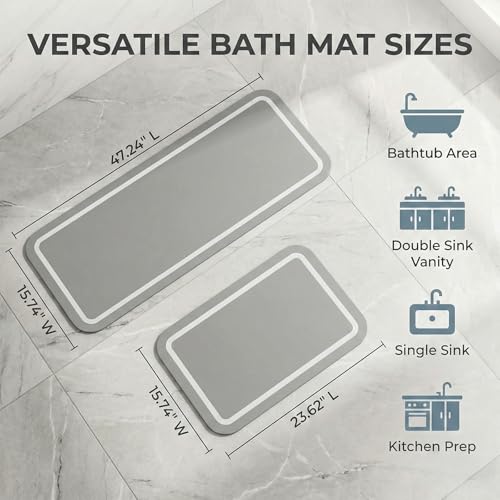 Gray Super Absorbent Bath Mat Set, Soft Diatomaceous Earth Bath Mat, Washable Non Slip Quick Dry Bathroom Mats, 15.74" x 23.62" Plus 15.74" x 47.2"