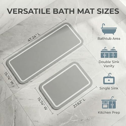 Gray Super Absorbent Bath Mat Set, Soft Diatomaceous Earth Bath Mat, Washable Non Slip Quick Dry Bathroom Mats, 15.74" x 23.62" Plus 15.74" x 47.2"