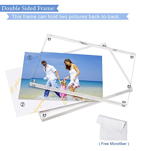 AMEITECH Acrylic Photo Frames 6x8'', Magnetic Acrylic Block Picture Frame,Desktop Frameless Photograph Display | Double Sided Floating Magnetic Frames, 20mm Thick, Free Standing Desktop Display for Postcards, Pictures and Artworks - size: 6 x 8 inch