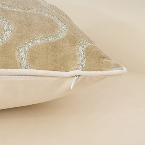 Beige Square Throw Pillow Cover Wavy Velvet Cushion Cover Modern Zippered Pillowcase for Sofa Couch Bedroom Living Room Chair, 18 x 18 Inch - color: Beige, size: 18" x 18" (Pack of 1)