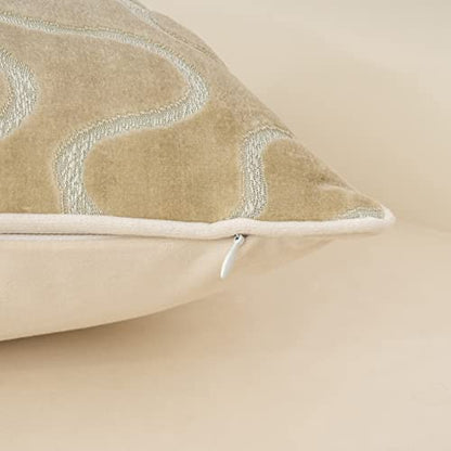 Beige Square Throw Pillow Cover Wavy Velvet Cushion Cover Modern Zippered Pillowcase for Sofa Couch Bedroom Living Room Chair, 18 x 18 Inch - color: Beige, size: 18" x 18" (Pack of 1)