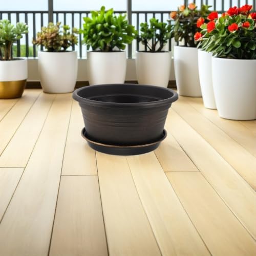 TEHAUX Resin Planter Pot with Saucer and Drainage Holes, 10 Inch Modern Indoor Flower Pot for Living Room Houseplants, Portable and Sturdy Pp Resin Garden Planter for Balcony