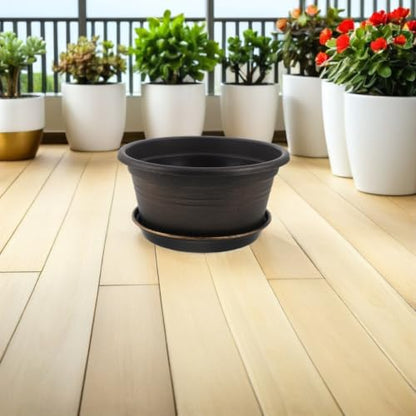 TEHAUX Resin Planter Pot with Saucer and Drainage Holes, 10 Inch Modern Indoor Flower Pot for Living Room Houseplants, Portable and Sturdy Pp Resin Garden Planter for Balcony