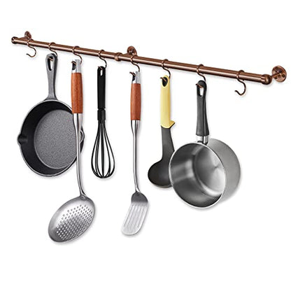 ROTHLEY 39.4 Inch Stainless Steel Wall Mounted Hanging Pot and Pan Rack with Adjustable S Hooks, Antique Copper - color: Antique Copper, size: 39.4 inch