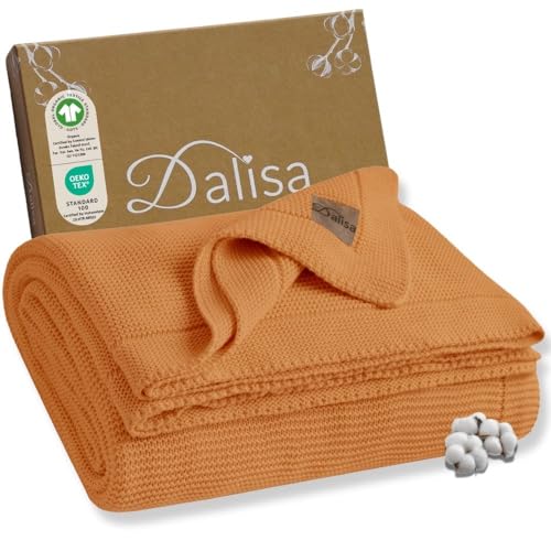 Dalisa Alina GOTS Organic Cotton Throw Blanket, Saffron Gold, 50x60 in | Boho vintage knit, soft and cozy all-season layer, for couch, bed and home decor - color: Saffron Gold, size: 50x60