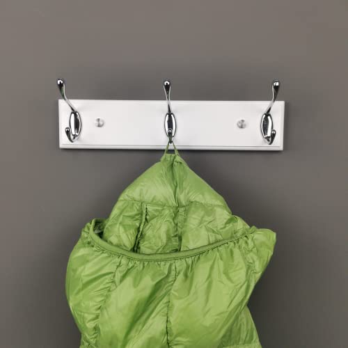 wall Mounted Coat Rack 12.2inch(31cm) with 3 Silver Hooks, White Wood Coat Hook for Entrance, Hallway, Bedroom, Kids Room, Bathroom,Small Size Clothes Hanger - size: Small-12.2in(31cm),3 Silver Hooks, style: Modern