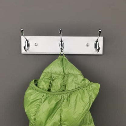 wall Mounted Coat Rack 12.2inch(31cm) with 3 Silver Hooks, White Wood Coat Hook for Entrance, Hallway, Bedroom, Kids Room, Bathroom,Small Size Clothes Hanger - size: Small-12.2in(31cm),3 Silver Hooks, style: Modern
