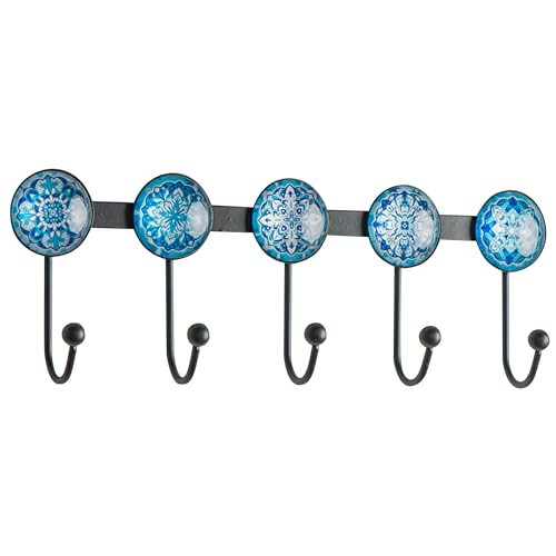 Boho Coat Rack Wall Mounted with 5 Hooks, Glacier Theme Mandala Pattern Decorative Wall Hooks for Hanging Hat, Key, Towel, Purse, Bag, and Robe - for Entryway, Bathroom, and Bedroom - color: Glacier