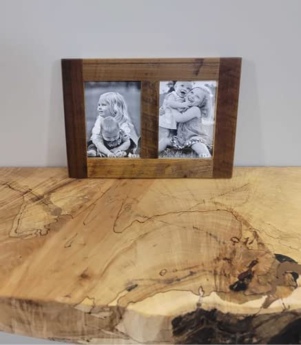 Rustic Wooden Collage Picture Frame, Wood Multi Photo Holder for Wall, Horizontal and Vertical Display, Reclaimed Barnwood, 2 Openings each 5x7 - size: 2 Openings