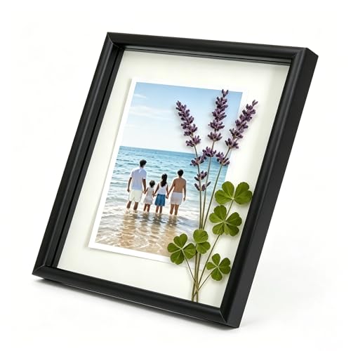 Floating Picture Frame 8X10, Black Aluminum Metal Photo Frame, Real Double Glass Floating Picture Frame with Glass Display Photos, Plant or Petal Specimens