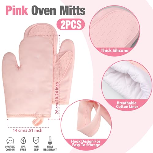 Zubebe Pink Oven Mitts and Pot Holders with Kitchen Towels Set of 7, Valentine's Day Gift for Women Heat Resistant Oven Gloves Kitchen Hand Towels Hot Pads for Cooking Baking(Heart) - style: Heart