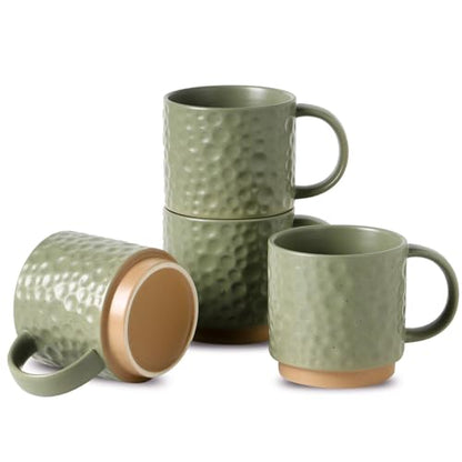 Nihow 16OZ Stackable Coffee Mug Set, Large Ceramic Coffee Mug Set of 4,Coffee Cup Set for Cappuccino/Latte/Cocoa,Dishwasher & Microwave Safe, Matte Green - color: Matte Green, size: 16 oz Without Stand