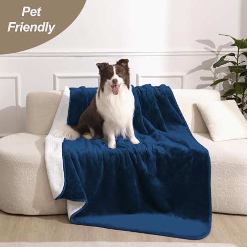 gogobunny Waterproof Bed Blanket, Reversible Sherpa Fleece Throw Blanket for Dog Puppy Cat, Furniture Cover Protects Bed Couch Sofa from Liquid Pee and Pet Fur (Navy Blue, 25x35 inches) - color: Navy Blue, size: 25x35 inches