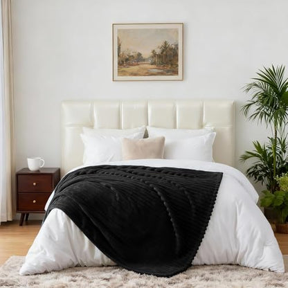 Nookly Black Twin Size Fleece Blanket, Soft Lightweight Ribbed Plush Bed Blanket, Cozy All-Season Striped Fleece Twin Throw for Bedroom and Home, 60x80 Inches - color: Black, size: Twin(60"x80")