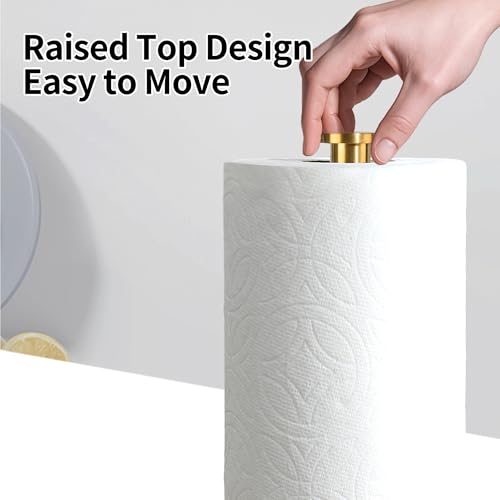 YIGII Heavy Marble Base Paper Towel Holder Countertop - Standing Paper Towel Roll Holder with Black Weighted Base, Gold Papertowel Holder for Kitchen - style: Gold & Black Marble