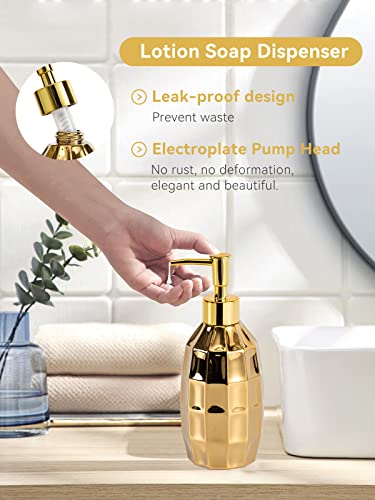 Bathroom Accessories Set, Golden Mosaic Ceramic Bathroom Accessory Sets Include Lotion Dispenser, Toothbrush Holder Tumbler, and Soap Dish - color: Gold 014