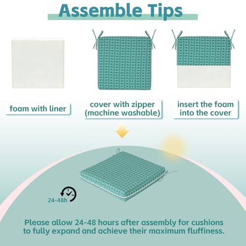 COZYVIDA Outdoor Chair Cushions Set of 4, 20"x20" Square Seat Pads with Tie Straps and YKK Zippers, 35D High-Density Foam, Water-Resistant Fabric,UV-Resistant 1000+ Hrs - color: Print 018