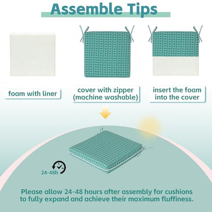 COZYVIDA Outdoor Chair Cushions Set of 4, 20"x20" Square Seat Pads with Tie Straps and YKK Zippers, 35D High-Density Foam, Water-Resistant Fabric,UV-Resistant 1000+ Hrs - color: Print 018