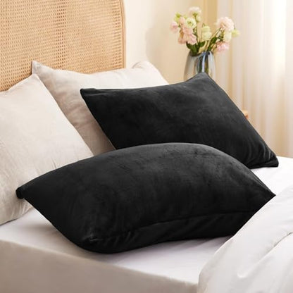 BEDELITE Flannel King Size Pillow Cases Set of 2, Black, 20x36 Inches | Super Cozy Fuzzy Velvet Pillow Shams with Zipper Closure, Soft Fleece Pillowcases for Bedroom, Sofa, Couch, All-Season Use - color: Black, size: 36" x 20" (Pack of 2)