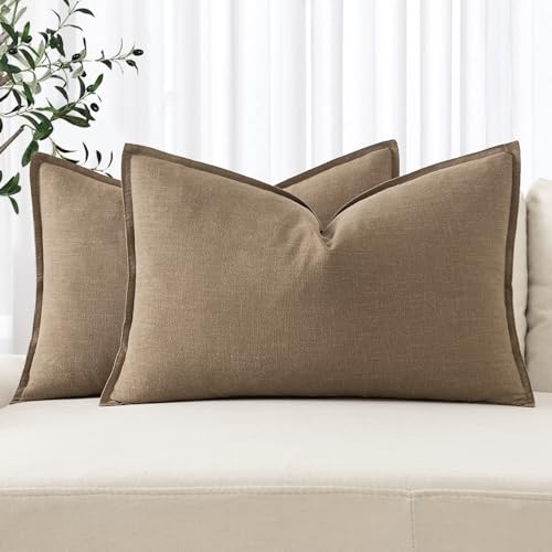 MIULEE Decorative Linen Lumbar Pillow Covers 12x20 Inch Khaki | Boho Farmhouse Fall Autumn Couch Throw Pillows for Bed, Pack of 2 Accent Modern Pillowcases, Sofa Livingroom Home Decor - color: Khaki, size: 20" x 12" (Pack of 2)