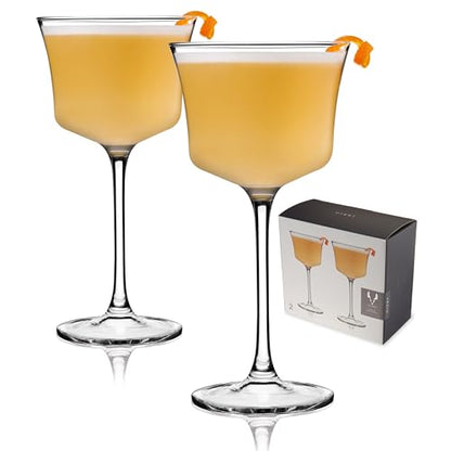Viski Raye Sour Glasses, Whiskey Sour Glasses, Stemmed Cocktail Glasses, Crystal Cocktail Glassware 7.5oz Set of 2 - style: Whiskey Sour Glasses