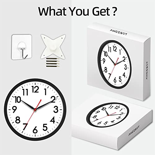 AKCISOT 10 Inch Wall Clock, Silent Battery Operated Analog Clock, Black | Classroom | Kitchen | Office | Easy to Read Numbers | Garage - color: A_black, size: 10 Inch