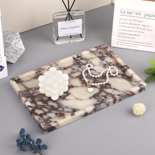 Marble Bathroom Vanity Tray, Calacatta Viola, 12" x 8" x 0.8" | Home Kitchen Bathroom Tray, Natural Stone Decorative Countertop Trays, Soap Dispenser Perfume Key Trinket Ring Tray - color: Calacatta Viola