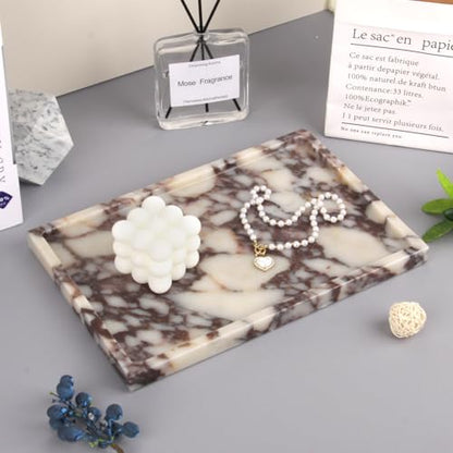 Marble Bathroom Vanity Tray, Calacatta Viola, 12" x 8" x 0.8" | Home Kitchen Bathroom Tray, Natural Stone Decorative Countertop Trays, Soap Dispenser Perfume Key Trinket Ring Tray - color: Calacatta Viola