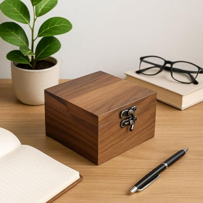 Handcrafted Walnut Wood Keepsake Box – 4.3 x 4.3 x 2.5 inch – Jewelry, Watch & Gift Storage Box – Rustic Wooden Box for Wedding, Birthday, Christmas - color: Walnut Box-XPFH-11*11CM