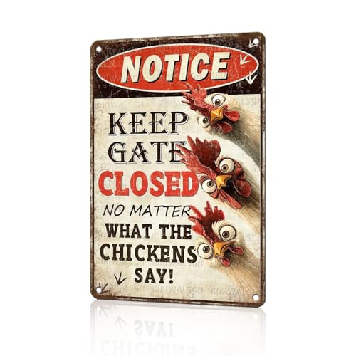 Funny Chicken Metal Sign Chicken Coop Metal Decor Keep Gate Closed Tin Signs Vintage Poster Wall Decor For Home Farmhouse Farm Poultry House Yard Fence Kitchen Outdoor 12 * 8 In - color: Vintage Chicken Tin Sign 13, size: 20X30cm(12*8in)