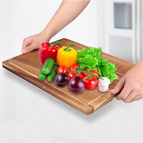 Decorative Acacia Wood Cutting Boards for Kitchen Meat Large Charcuterie Boards Best Hardwood Solid Chopping Board Butcher Block Bread Serving Cheese Board Big Maple Carving Cutting Board Non Toxic - size: 16"L x 11"W