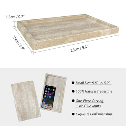 Natural Travertine Stone Perfume Tray, 9.8"x5.9" | Marble Vanity Tray for Bathroom/ Kitchen/ Coffee table - color: Marble Tray-beige Travertine