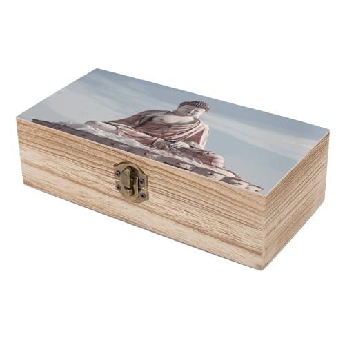 Wood Storage Box White StatueRetro Decorative Organizer with for Photos Letters Keepsakes for Home Study Desk