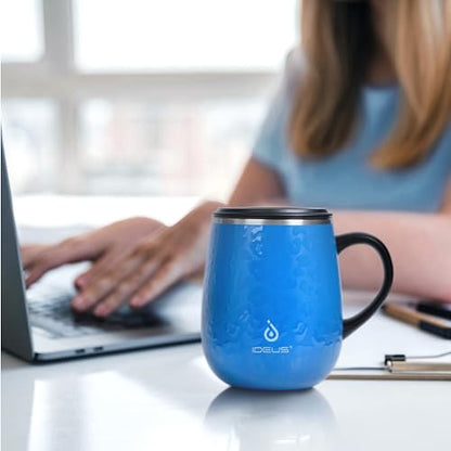 Ideus 16 oz Insulated Coffee Mug with Handle and Lid, Double Wall Stainless Steel Vacuum Thermal Coffee Mug, Travel Coffee Cup Thermal Cup for Home and Office (Leopard Blue, FUJI DAWN) - color: Leopard Blue