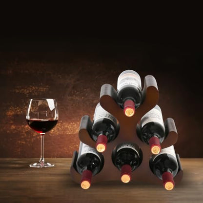 Countertop Wine Rack - 6 Bottle Wooden Wine Rack - Freestanding Wine Bottle Holder Stand - Wine Storage Rack for Cabinet Pantry Bar Kitchen - color: Walnut Brown