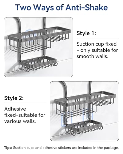 Never Rust Shower Caddy Hanging, Aluminum Shower Racks for Inside Shower, 3-Tier Shower Organizer Hanging Over Shower Head with Hooks and Soap Holder, Grey - color: Grey