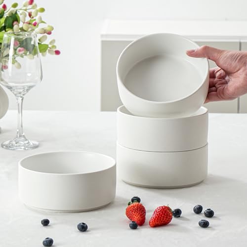 26 OZ Ceramic Cereal Bowls Set, 6 Inch, Set of 4, Modern White | Handcrafted, Dishwasher & Microwave Safe, For Breakfast, Soups, Oatmeal, Ramen, Pho, Udon, Soba - color: White, size: Cereal Bowls Set (4PCS)