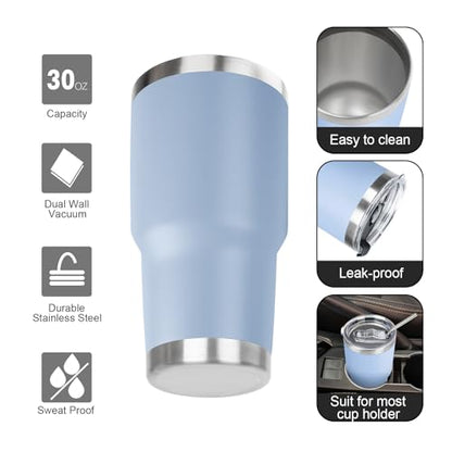 30 oz Tumbler with Lids and Straws Double Wall Vacuum Insulated Tumbler Cup,Stainless Steel Leak-proof Thermal Tumbler Travel Coffee Mug for Cold and Hot Drinks,Baby Blue - color: Sky Blue, size: 30 Ounces