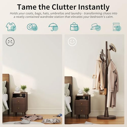 Uniclinens Coat Rack Freestanding Solid Wood Coat Tree Standing with 4 Hooks, Coat Rack Stand Creative Tree Branch-look (Dark Walnut) - color: Dark Walnut, size: Coat Tree