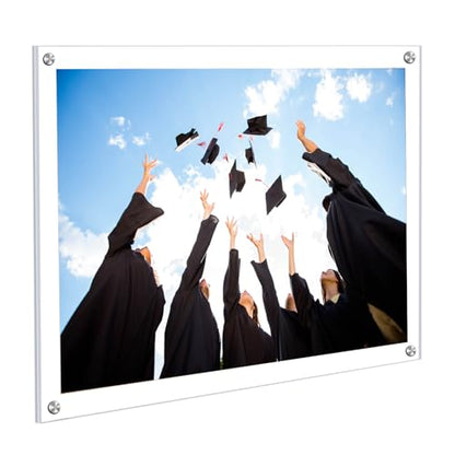 Kalami 8.5x11 Acrylic Wall Mount Picture Frame Self Adhesive | No Drill Holes Floating Frameless Clear Photo Print Certificate Degree Document Display Frame with Sliver Hardware - size: 8.5 x 11 in